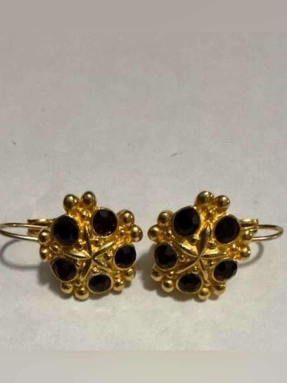 Vintage Signed AK Anne Klein Gold Tone Red Rhinestone Earrings Pierced Drop